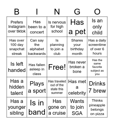 Untitled Bingo Card