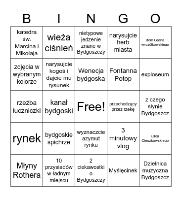 Bingo o Bydgoszczy Bingo Card