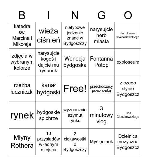 Bingo o Bydgoszczy Bingo Card