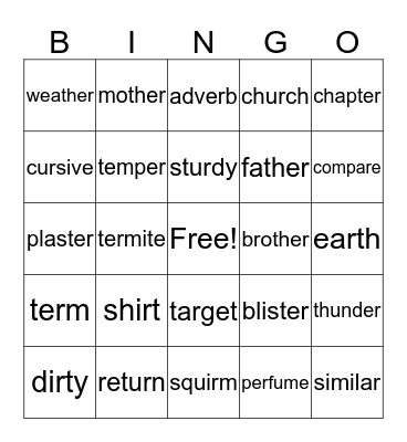 R-Controlled Bingo Card