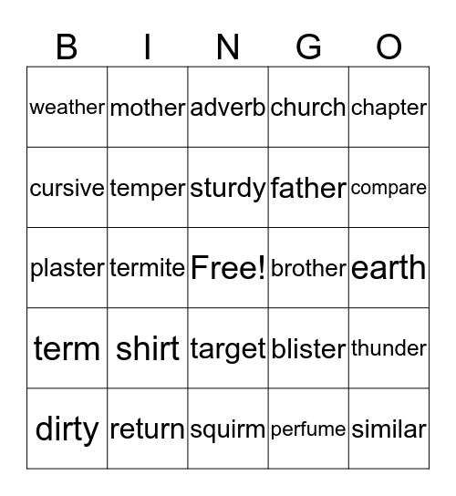 R-Controlled Bingo Card