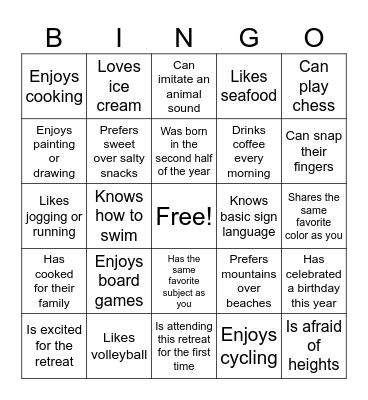 Meet & Match Bingo Card