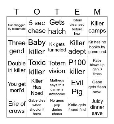 DBD Bingo Card