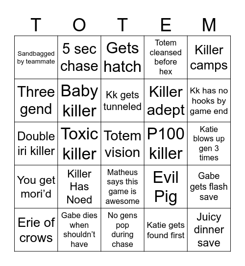 DBD Bingo Card