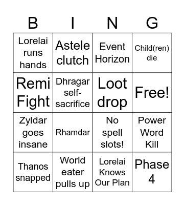 Lorelai Bingo Card