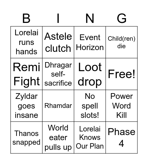 Lorelai Bingo Card