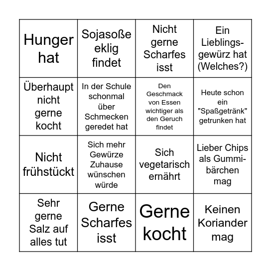 Finde jemanden der... Bingo Card
