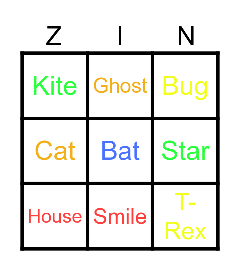 Zingo board Bingo Card