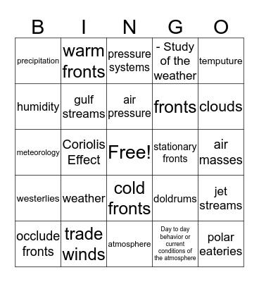 weather bingo  Bingo Card