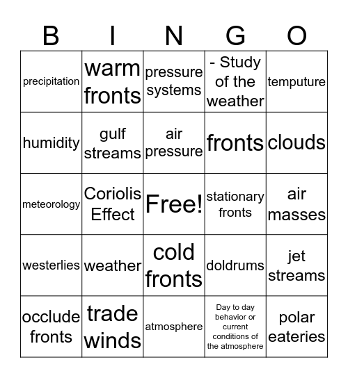 weather bingo  Bingo Card