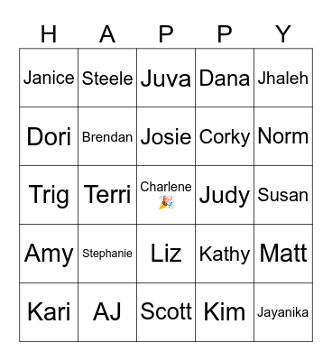 Charlene's Birthday Bingo Card