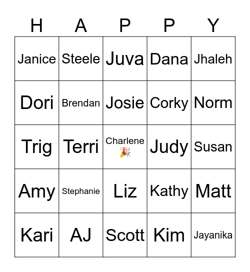 Charlene's Birthday Bingo Card