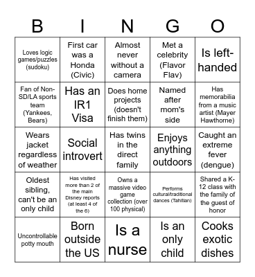 Fact Black-Out Bingo Card