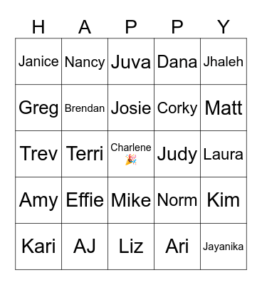 Charlene's Birthday Bingo Card