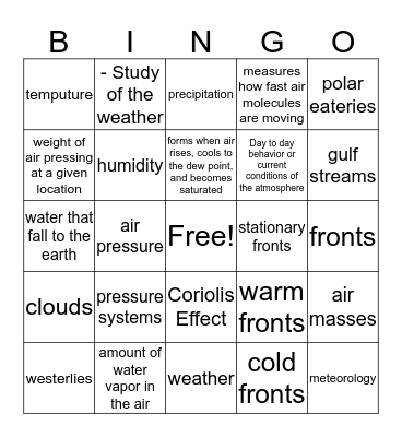 weather bingo  Bingo Card