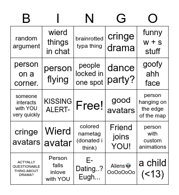 ROBLOX: ⭐ Face Animations (things could happpen) Bingo Card