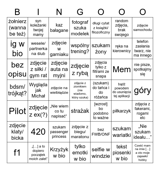 Tinder Bingo Card