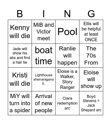 From Season 5 predictions Bingo Card