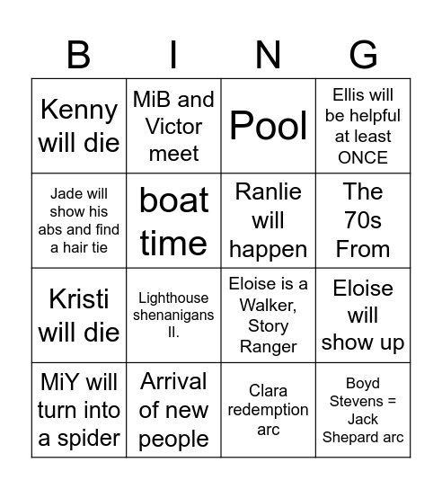 From Season 5 predictions Bingo Card
