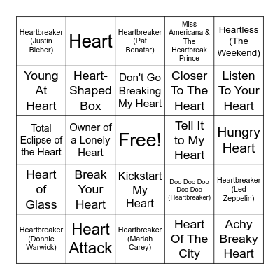 Heart Music Bingo Card