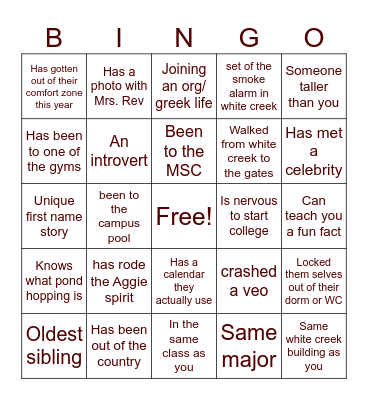Gateway  Bingo Card
