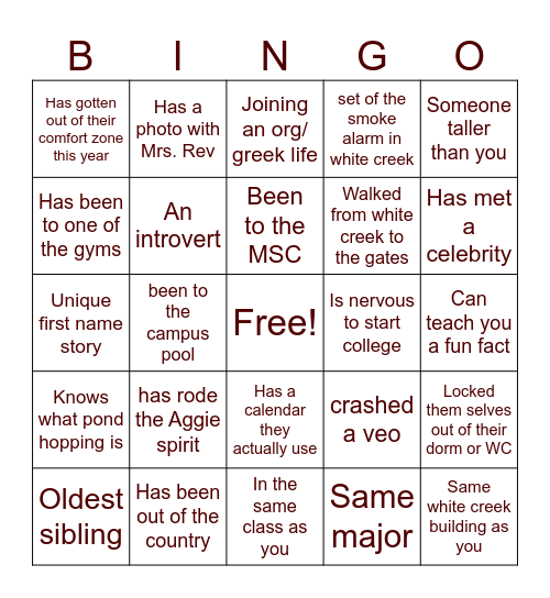 Gateway  Bingo Card