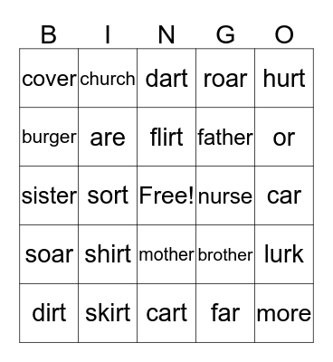 R-Controlled Vowels Bingo Card