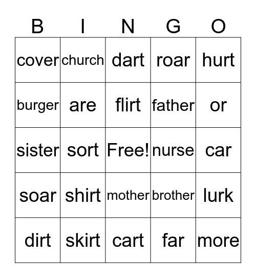 R-Controlled Vowels Bingo Card