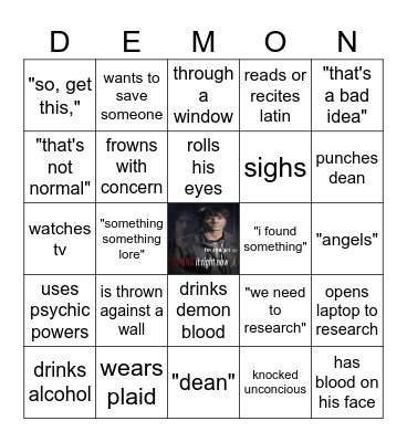 sam winchester Bingo Card
