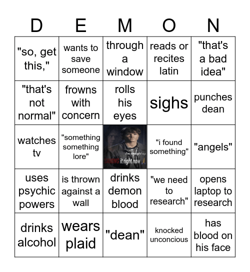 sam winchester Bingo Card