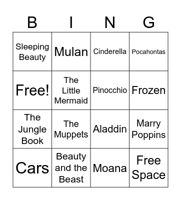 Day at Disney Songs! Bingo Card