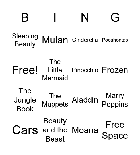 Day at Disney Songs! Bingo Card