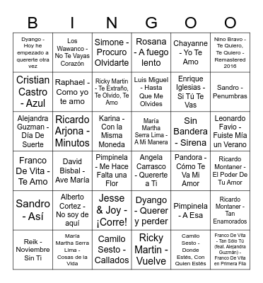 Bingo Musical Bingo Card