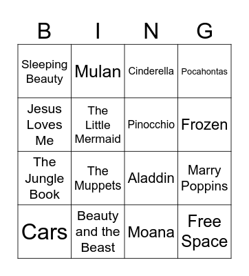 Day at Disney Songs! Bingo Card
