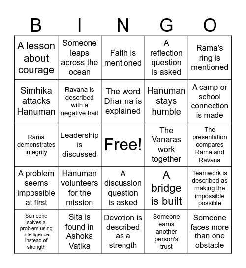 Ramayana Pt. 2 Bingo Card