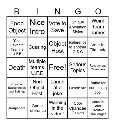 Object Show Bingo Card