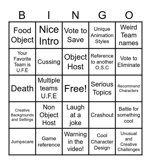 Object Show Bingo Card