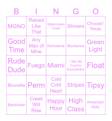 Playlist Bingo Card