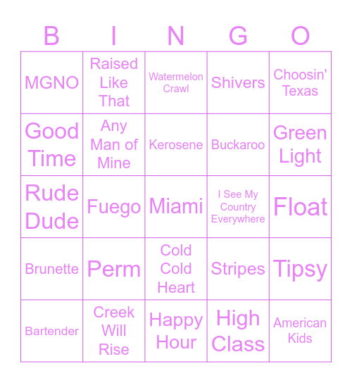 Playlist Bingo Card