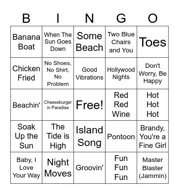 Beach Songs Bingo Card