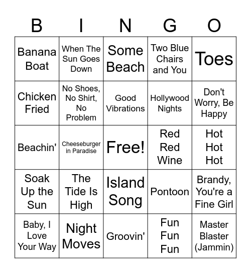 Beach Songs (set 3) Bingo Card