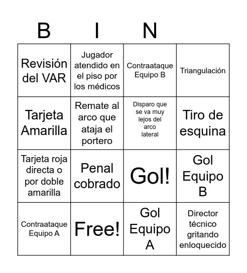 BINGO FÚTBOL Bingo Card