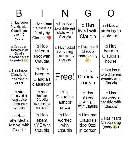 Untitled Bingo Card