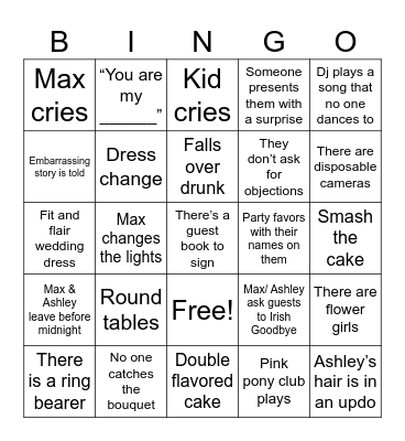 M&A Wedding Bingo Card