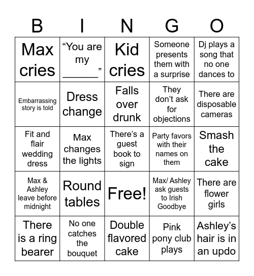 M&A Wedding Bingo Card