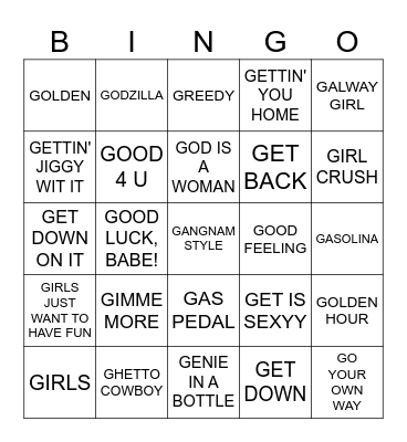 NUTTIN BUT A "G" THANG Bingo Card