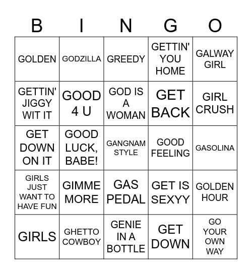 NUTTIN BUT A "G" THANG Bingo Card