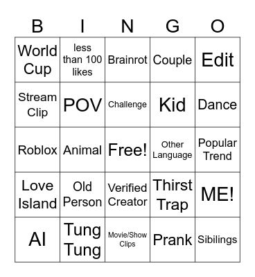 Tiktok Bingo Card