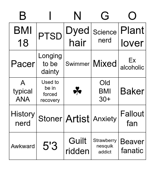 NAO'S Bingo Card