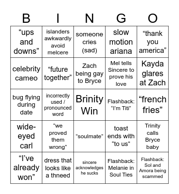 Love Island Bingo Card